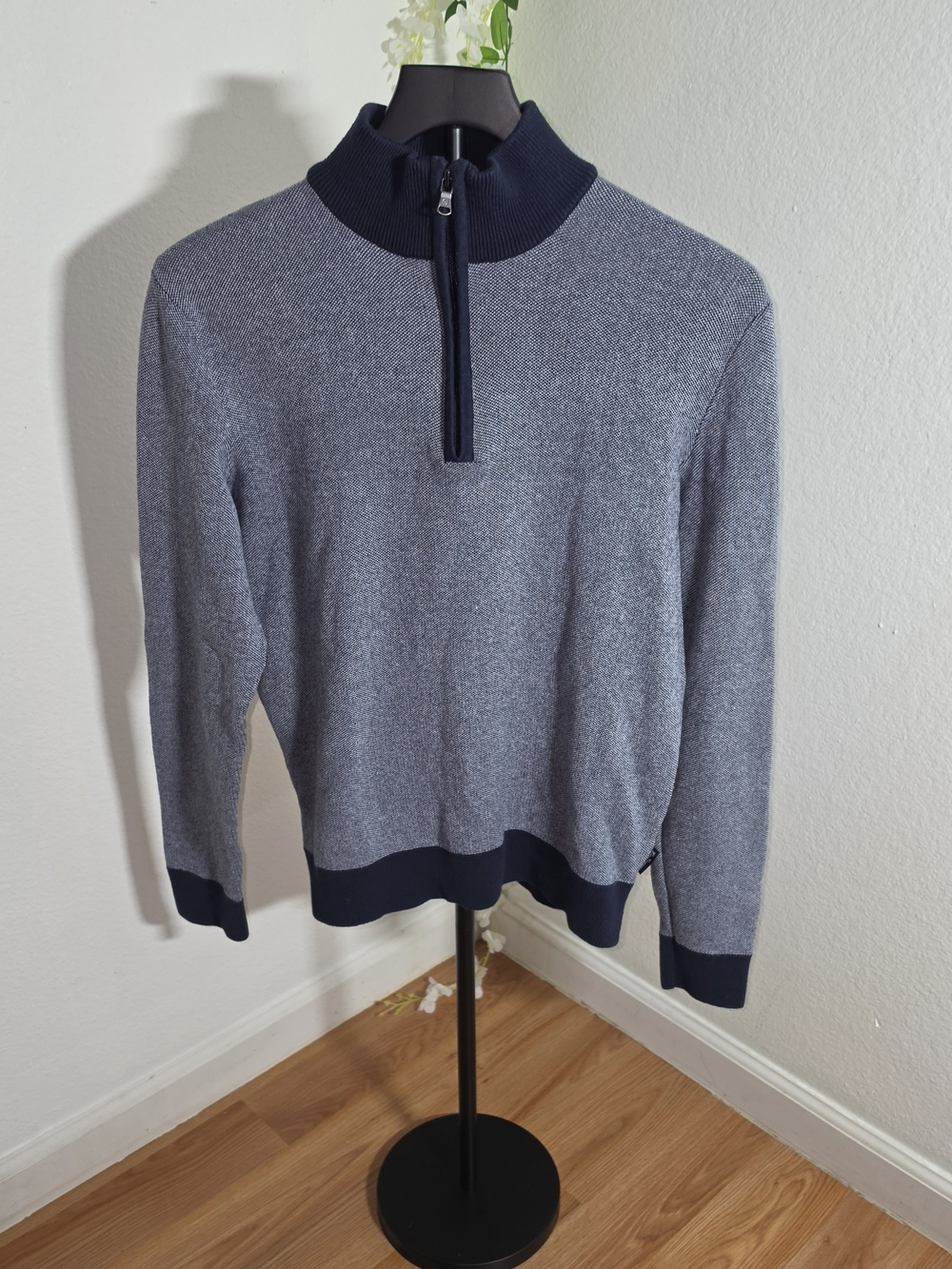 Ben Sherman Men's Zip-Neck Sweater in Navy and Heather Gray